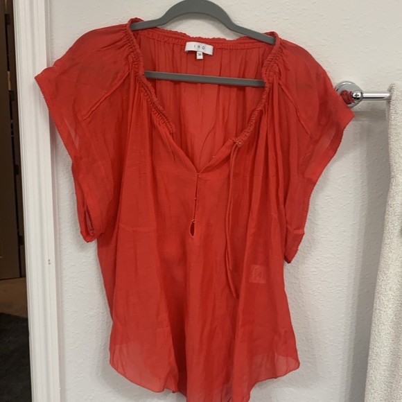 IRO Maeva Top Red Voile Cotton Blend Gauzy Breezy Cap Sleeve SZ 4 - Picture 11 of 13